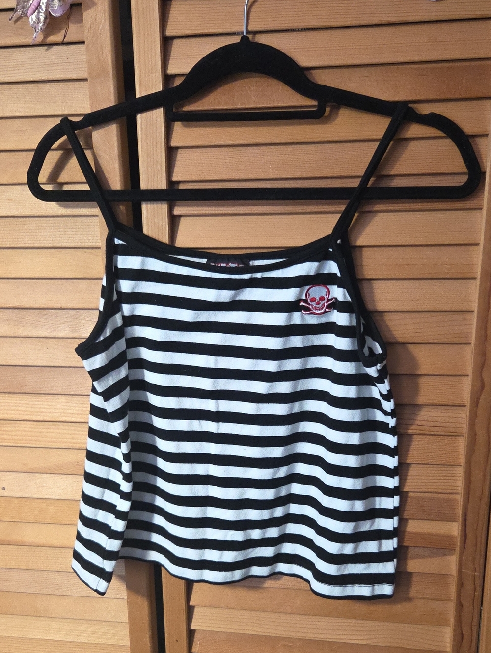 Striped Black & White Cropped Tank Top with Skull Accent